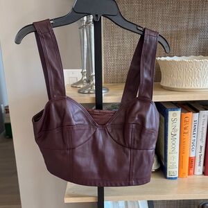 Peter Som Chocolate Faux Leather Top